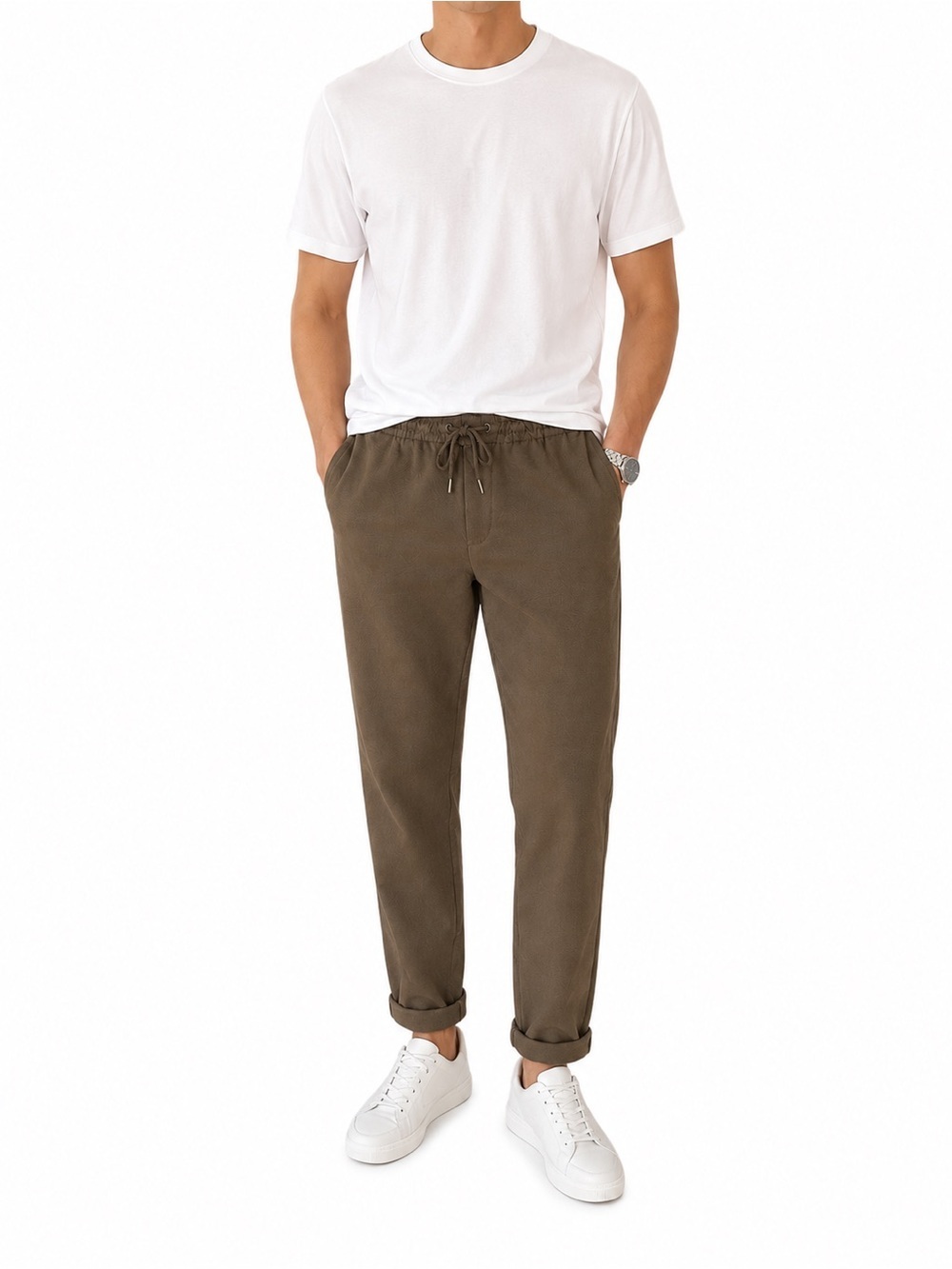 Denim & Flower Men’s Drawstring Casual Pants Khaki Green